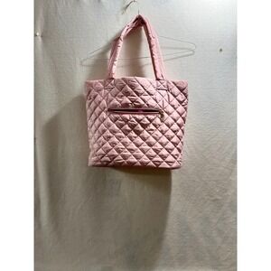 Quilted Tote Bag Light Pink Shoulder Bag Zipper Pocket Travel Purse